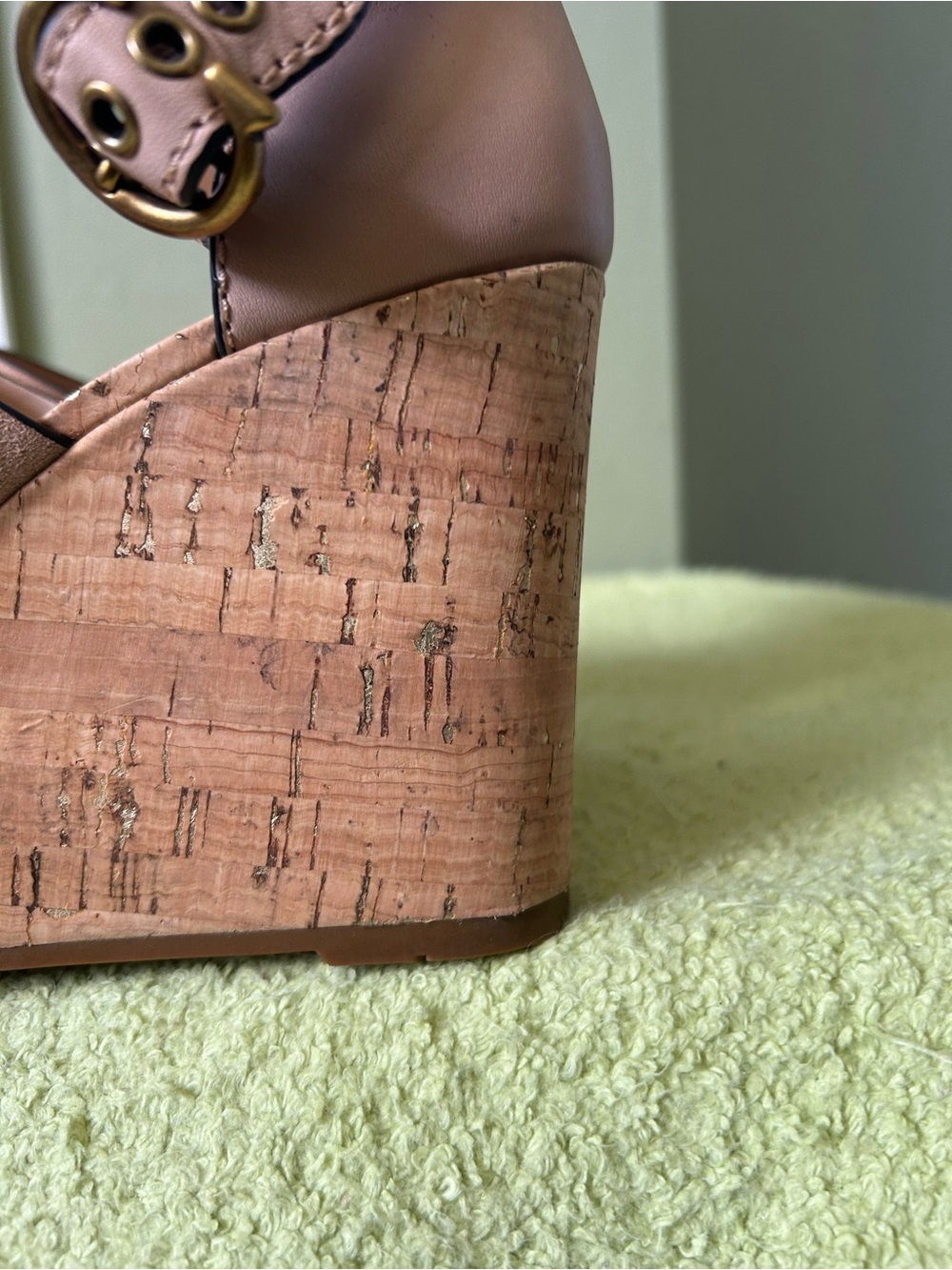 Coach Isia Metallic Wedged Leather Cork Open Toe Sz 6 Like New - Picture 8 of 12